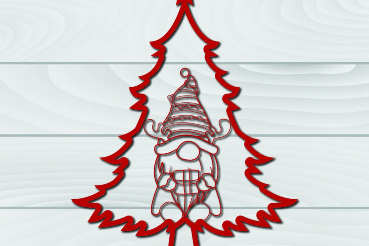 Σετ των 2 Intra απο ξύλο plywood 3mm-4mm πάχος - Χριστουγεννιάτικο δέντρο Gnome Paper Cut 3d  Δίασταση 1200x1200 cm INTRAFABR-79955107