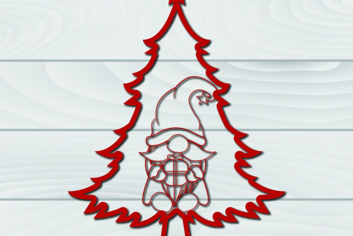 Σετ των 2 Intra απο ξύλο plywood 3mm-4mm πάχος - Χριστουγεννιάτικο δέντρο Gnome Paper Cut 3d  Δίασταση 1200x1200 cm INTRAFABR-79955115