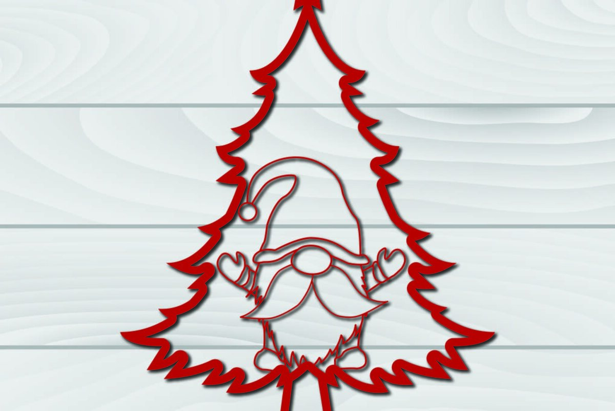 Σετ των 2 Intra απο ξύλο plywood 3mm-4mm πάχος - Χριστουγεννιάτικο δέντρο Gnome Paper Cut 3d  Δίασταση 1200x1200 cm INTRAFABR-79955120