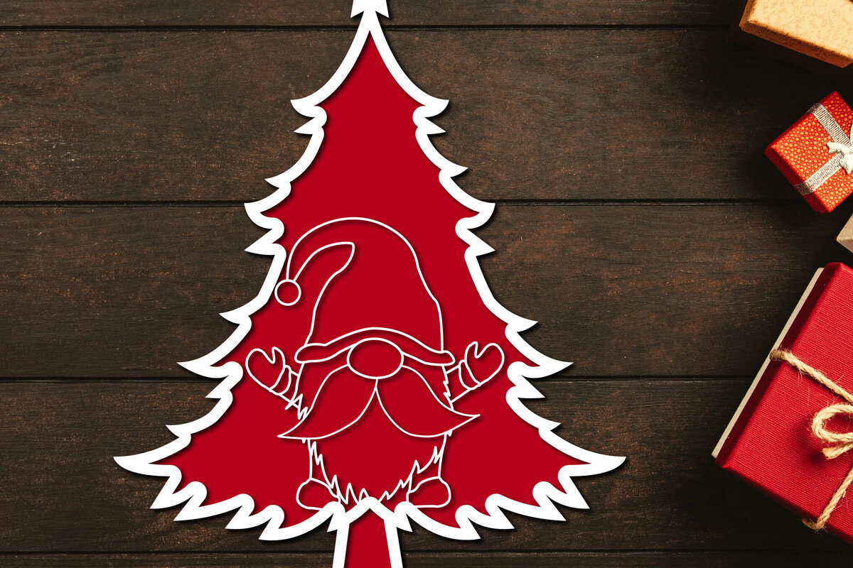 Σετ των 2 Intra απο ξύλο plywood 3mm-4mm πάχος - Χριστουγεννιάτικο δέντρο Gnome Paper Cut 3d  Δίασταση 1200x1200 cm INTRAFABR-106708745