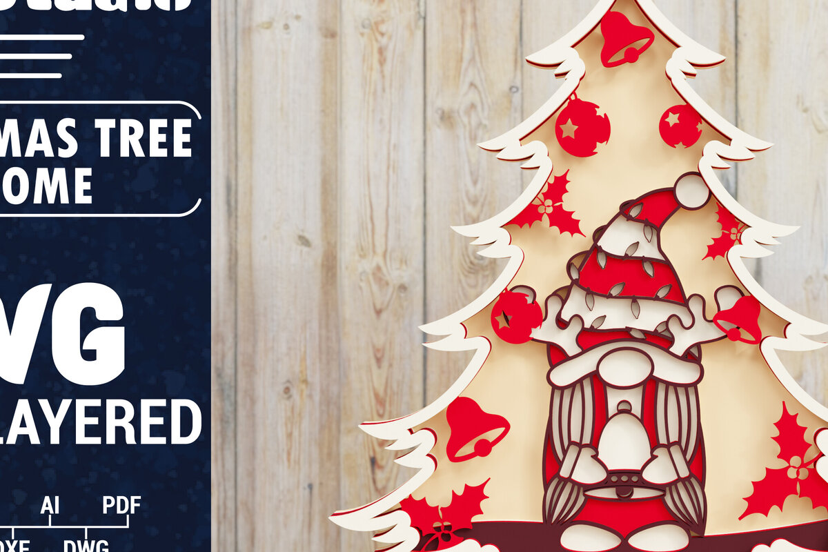 Σετ των 3 Intra απο ξύλο plywood 3mm-4mm πάχος -  Χριστουγεννιάτικου Δέντρου Gnome PaperCut  Δίασταση 1500x1500 cm INTRAFABR-80251055