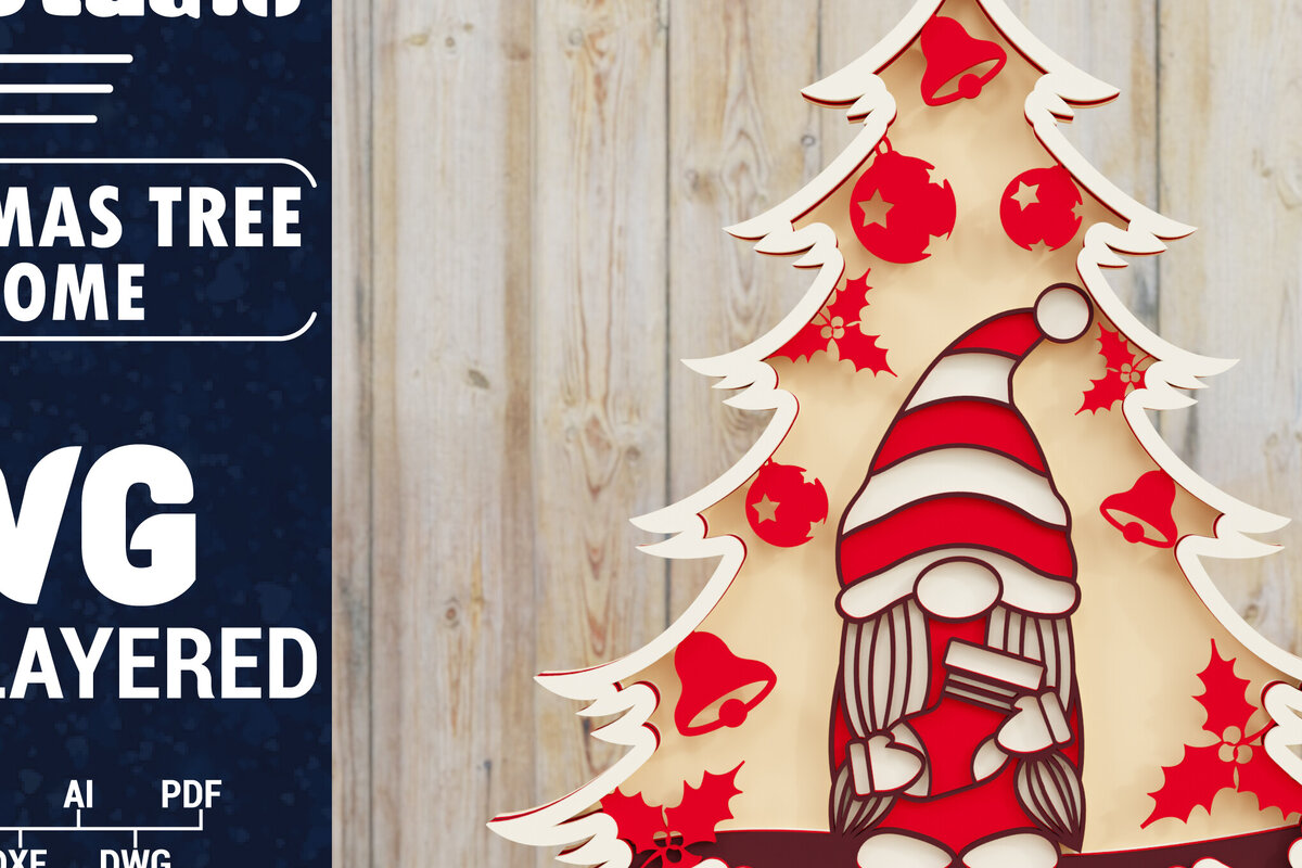 Σετ των 2 Intra απο ξύλο plywood 3mm-4mm πάχος -  Χριστουγεννιάτικου Δέντρου Gnome PaperCut  Δίασταση 1500x1500 cm INTRAFABR-80251062