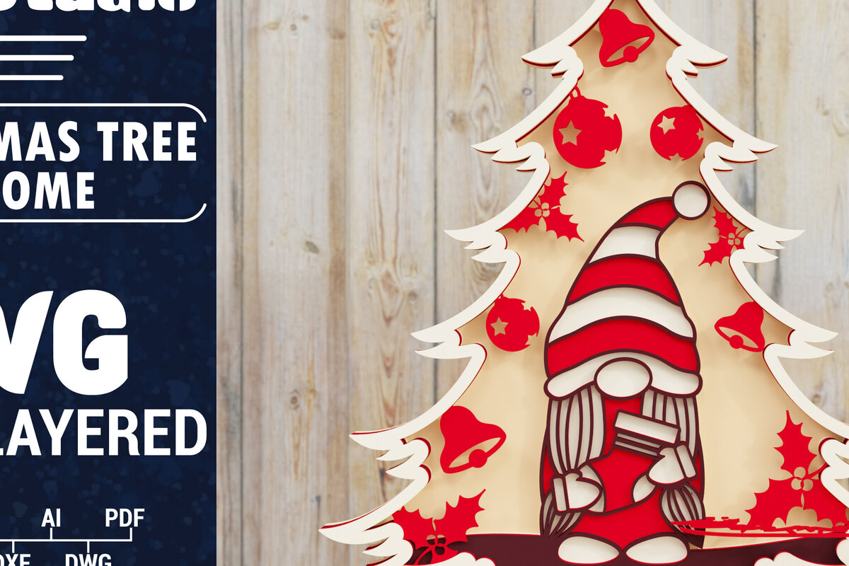 Σετ των 2 Intra απο ξύλο plywood 3mm-4mm πάχος -  Χριστουγεννιάτικου Δέντρου Gnome PaperCut  Δίασταση 1500x1500 cm INTRAFABR-80251067