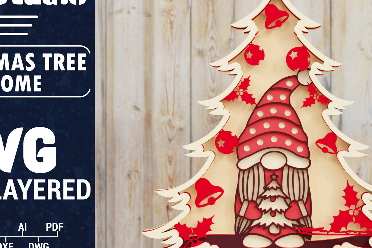 Σετ των 2 Intra απο ξύλο plywood 3mm-4mm πάχος -  Χριστουγεννιάτικου Δέντρου Gnome PaperCut  Δίασταση 1500x1500 cm INTRAFABR-80251071
