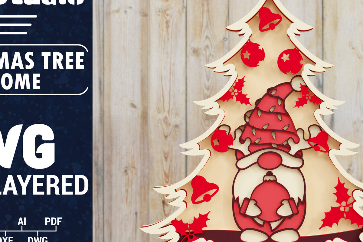 Σετ των 2 Intra απο ξύλο plywood 3mm-4mm πάχος -  Χριστουγεννιάτικου Δέντρου Gnome PaperCut  Δίασταση 1500x1500 cm INTRAFABR-80251083