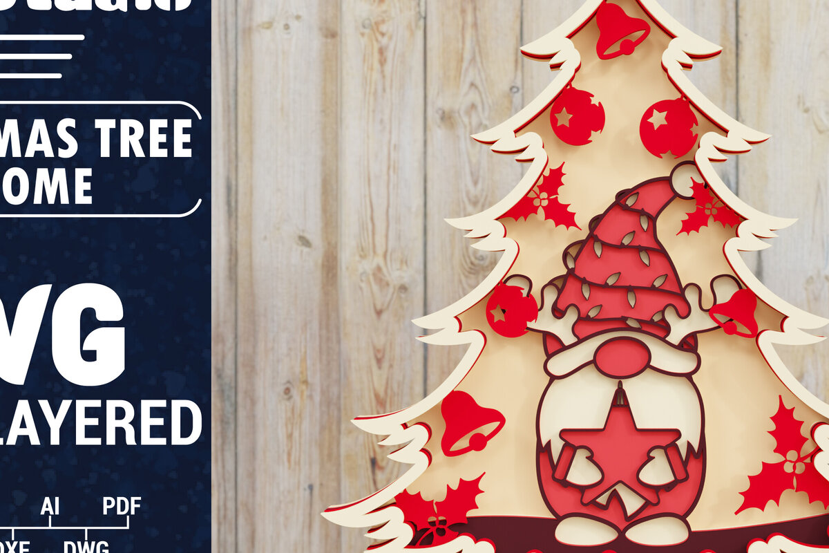 Σετ των 2 Intra απο ξύλο plywood 3mm-4mm πάχος -  Χριστουγεννιάτικου Δέντρου Gnome PaperCut  Δίασταση 1500x1500 cm INTRAFABR-80251087