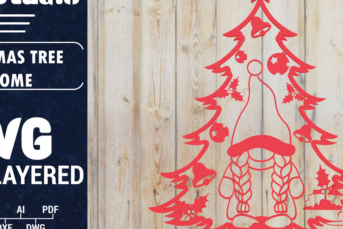 Σετ των 2 Intra απο ξύλο plywood 3mm-4mm πάχος -  Χριστουγεννιάτικου Δέντρου Gnome PaperCut  Δίασταση 1500x1500 cm INTRAFABR-80315958