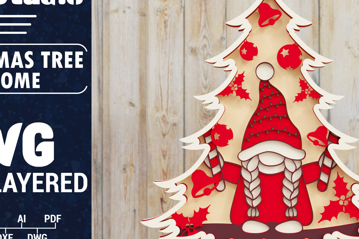 Σετ των 2 Intra απο ξύλο plywood 3mm-4mm πάχος -  Χριστουγεννιάτικου Δέντρου Gnome PaperCut  Δίασταση 1500x1500 cm INTRAFABR-79865850