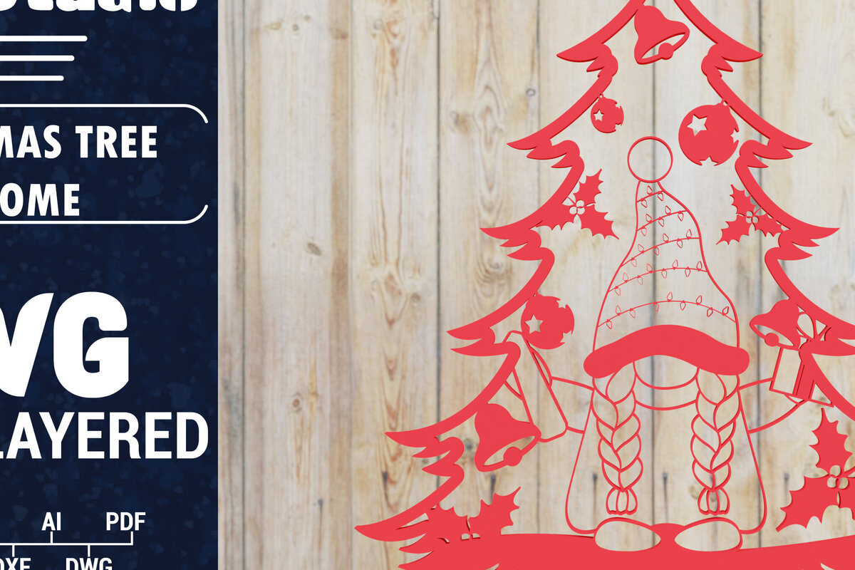 Σετ των 2 Intra απο ξύλο plywood 3mm-4mm πάχος -  Χριστουγεννιάτικου Δέντρου Gnome PaperCut  Δίασταση 1500x1500 cm INTRAFABR-80315963