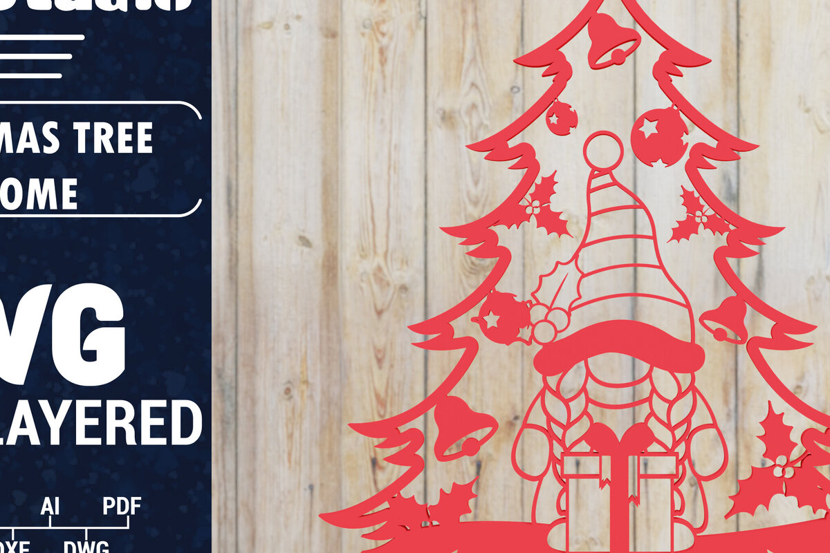 Σετ των 2 Intra απο ξύλο plywood 3mm-4mm πάχος -  Χριστουγεννιάτικου Δέντρου Gnome PaperCut  Δίασταση 1500x1500 cm INTRAFABR-80315968