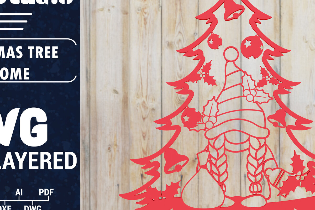 Σετ των 3 Intra απο ξύλο plywood 3mm-4mm πάχος -  Χριστουγεννιάτικου Δέντρου Gnome PaperCut  Δίασταση 1500x1500 cm INTRAFABR-80315973