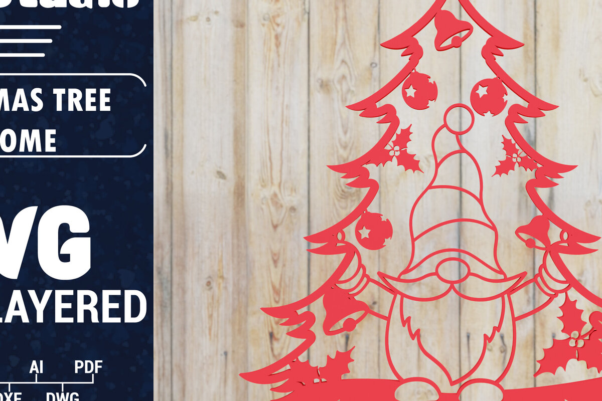 Σετ των 2 Intra απο ξύλο plywood 3mm-4mm πάχος -  Χριστουγεννιάτικου Δέντρου Gnome PaperCut  Δίασταση 1500x1500 cm INTRAFABR-80315978