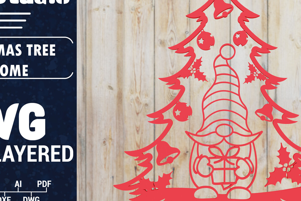 Σετ των 3 Intra απο ξύλο plywood 3mm-4mm πάχος -  Χριστουγεννιάτικου Δέντρου Gnome PaperCut  Δίασταση 1500x1500 cm INTRAFABR-80315982