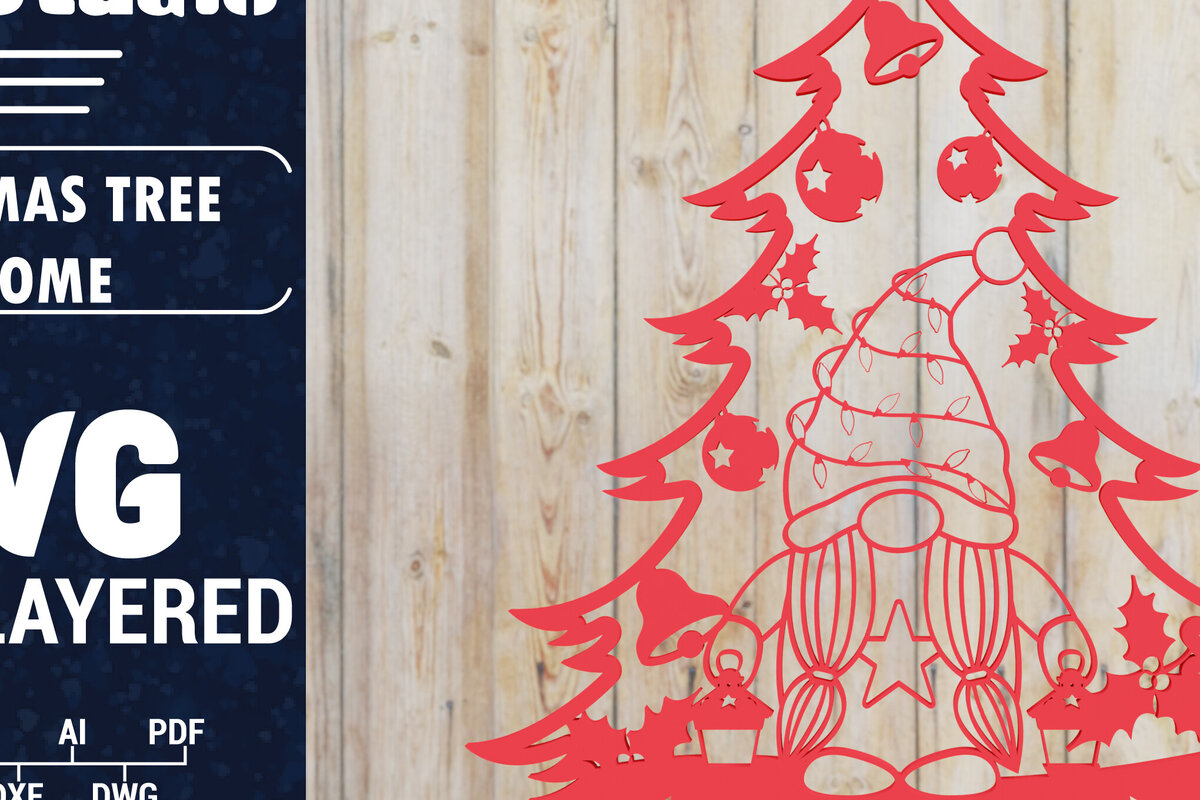 Σετ των 2 Intra απο ξύλο plywood 3mm-4mm πάχος -  Χριστουγεννιάτικου Δέντρου Gnome PaperCut  Δίασταση 1500x1500 cm INTRAFABR-80315990