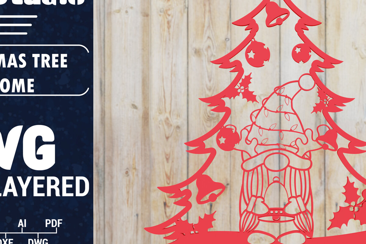 Σετ των 3 Intra απο ξύλο plywood 3mm-4mm πάχος -  Χριστουγεννιάτικου Δέντρου Gnome PaperCut  Δίασταση 1500x1500 cm INTRAFABR-80315994