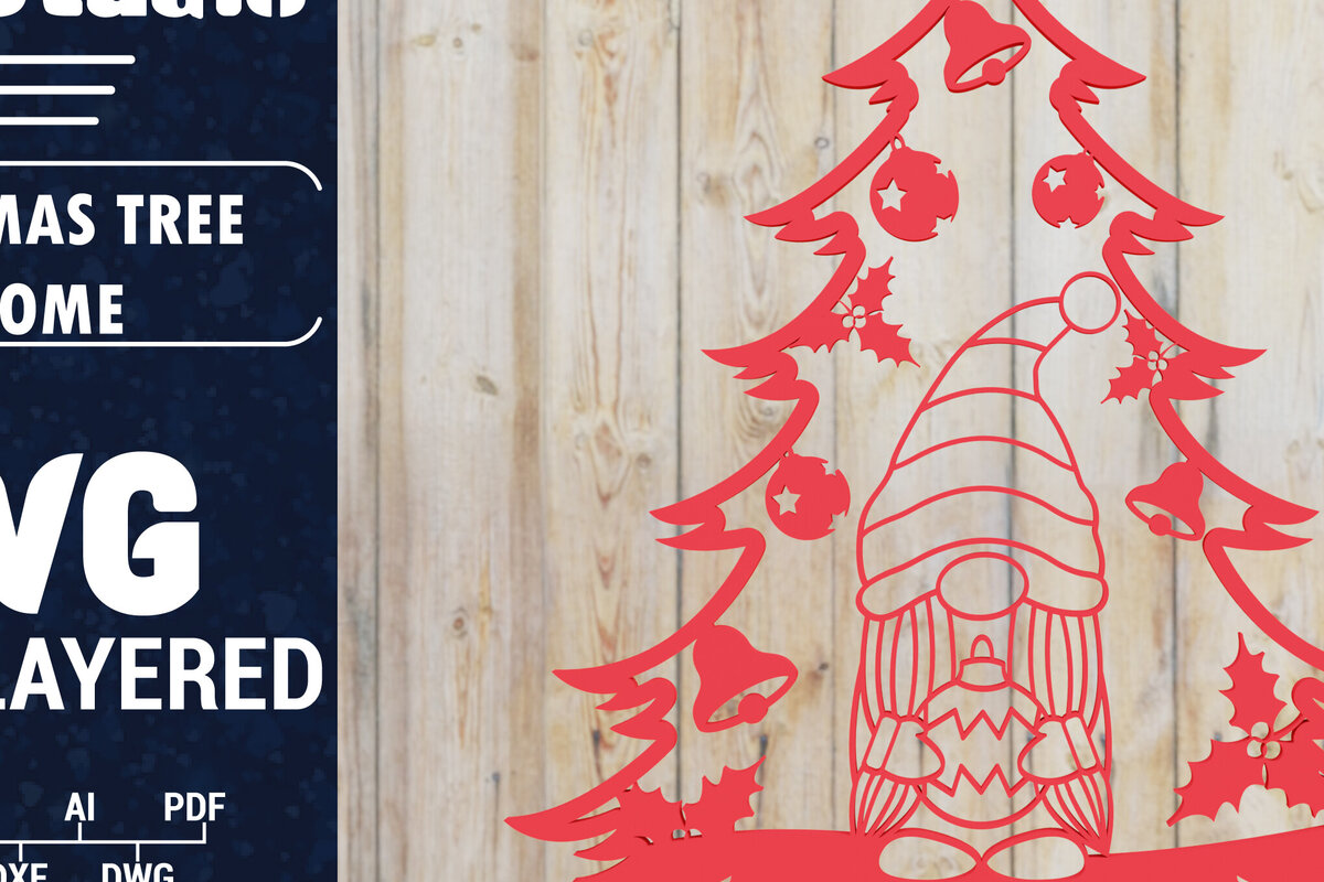 Σετ των 2 Intra απο ξύλο plywood 3mm-4mm πάχος -  Χριστουγεννιάτικου Δέντρου Gnome PaperCut  Δίασταση 1500x1500 cm INTRAFABR-80315997