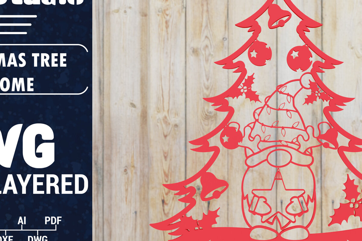 Σετ των 2 Intra απο ξύλο plywood 3mm-4mm πάχος -  Χριστουγεννιάτικου Δέντρου Gnome PaperCut  Δίασταση 1500x1500 cm INTRAFABR-80316138