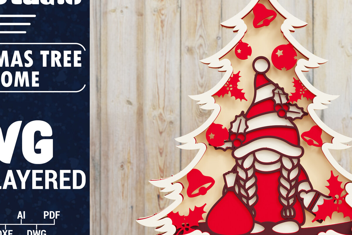 Σετ των 2 Intra απο ξύλο plywood 3mm-4mm πάχος -  Χριστουγεννιάτικου Δέντρου Gnome PaperCut  Δίασταση 1500x1500 cm INTRAFABR-80250878