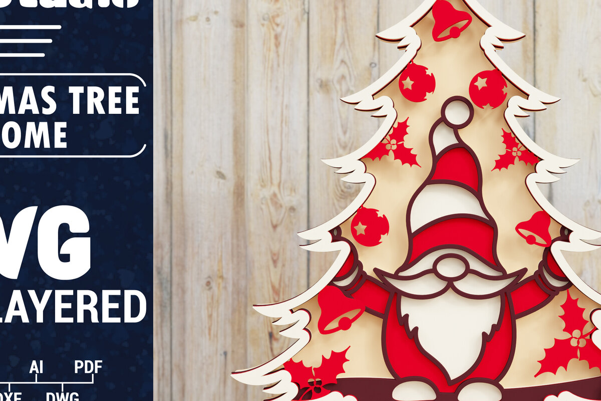 Σετ των 2 Intra απο ξύλο plywood 3mm-4mm πάχος -  Χριστουγεννιάτικου Δέντρου Gnome PaperCut  Δίασταση 1500x1500 cm INTRAFABR-80250924