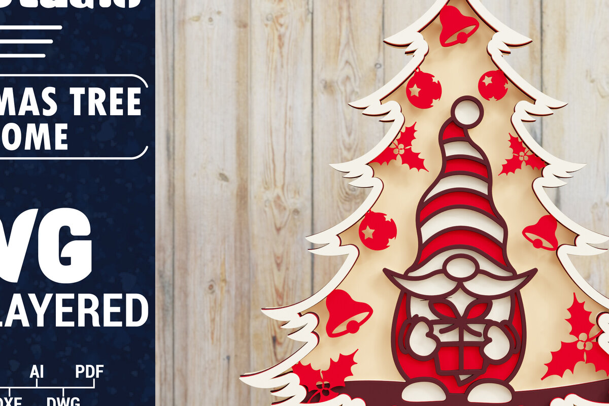 Σετ των 2 Intra απο ξύλο plywood 3mm-4mm πάχος -  Χριστουγεννιάτικου Δέντρου Gnome PaperCut  Δίασταση 1500x1500 cm INTRAFABR-80250925