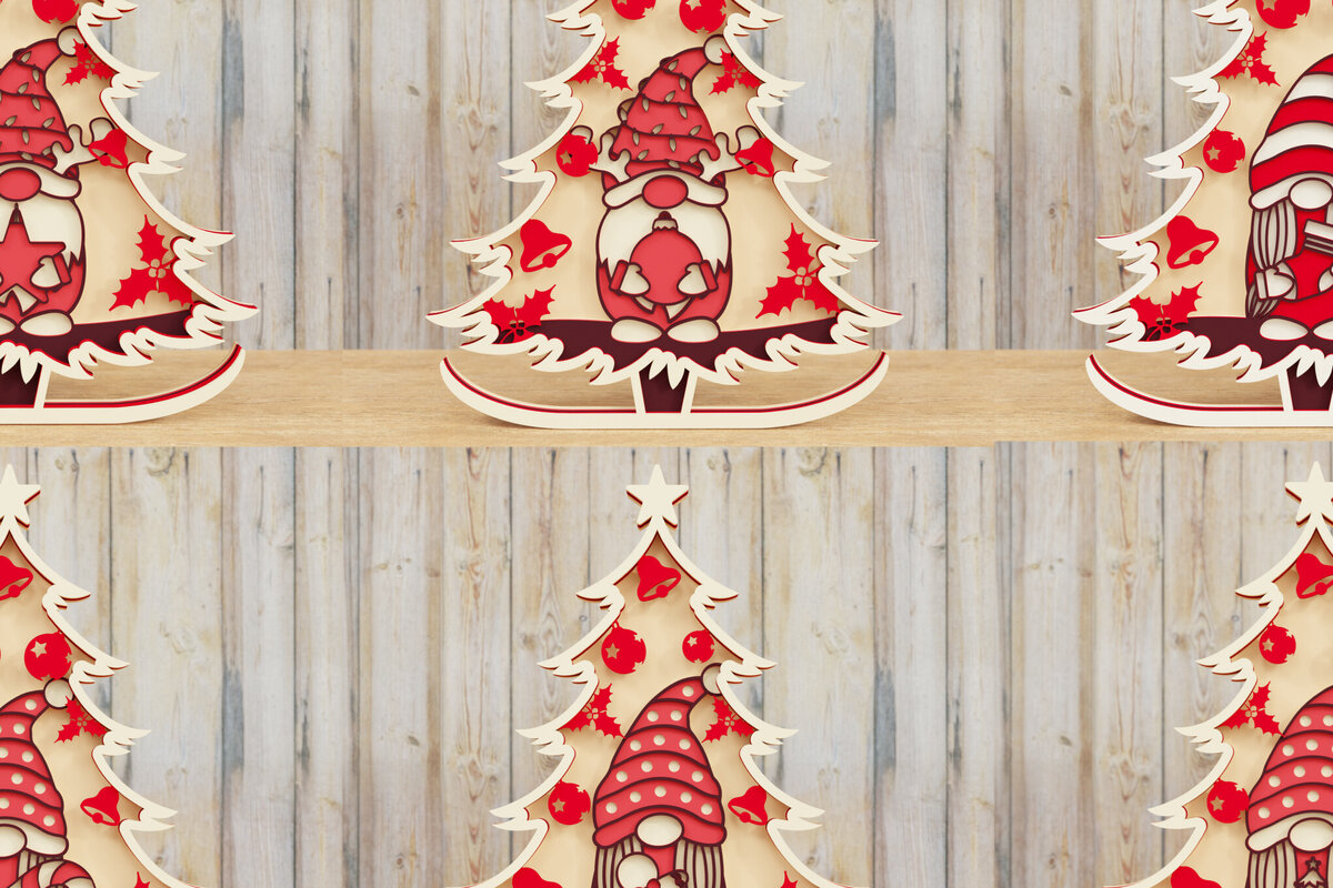 Σετ των 2 Intra απο ξύλο plywood 3mm-4mm πάχος - Χριστουγεννιάτικο δέντρο Gnome PaperCut   Β Δίασταση 1500x1500 cm INTRAFABR-80251668