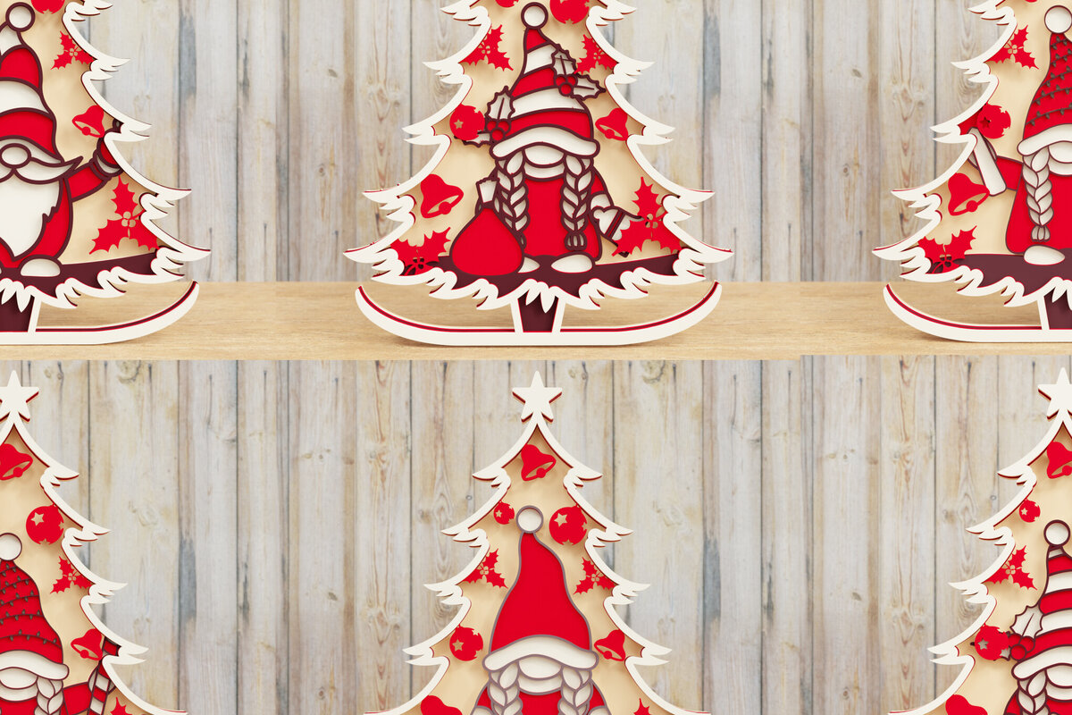 Σετ των 2 Intra απο ξύλο plywood 3mm-4mm πάχος - Χριστουγεννιάτικο δέντρο Gnome PaperCut   Β Δίασταση 1500x1500 cm INTRAFABR-80251642