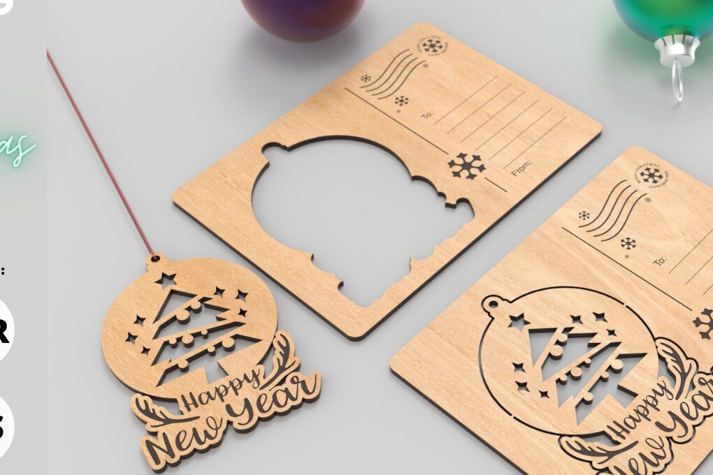 Σετ των 3 Intra απο ξύλο plywood 3mm-4mm πάχος - Χριστουγεννιάτικο δέντρο στολίδι ευχετήριες κάρτες Δίασταση 6x6 cm INTRAFABR-82359251