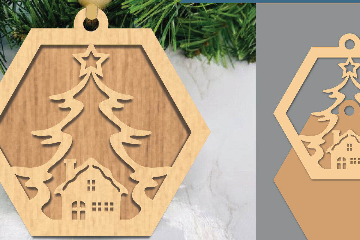 Σετ των 3 Intra απο ξύλο plywood 3mm-4mm πάχος - Στολίδι χριστουγεννιάτικου δέντρου με   2 Δίασταση 6x6 cm INTRAFABR-105774186