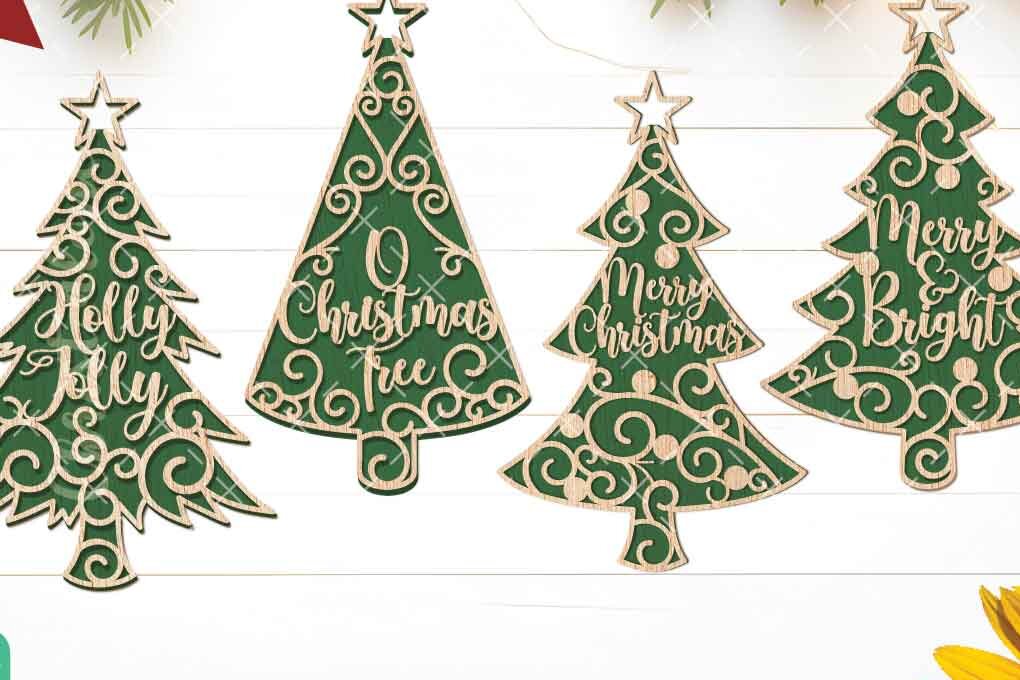 Σετ των 3 Intra απο ξύλο plywood 3mm-4mm πάχος - Διακοσμητικά κομμένα με λέιζερ Χριστουγεννιάτικου Δέντρου  Δίασταση 6x6 cm INTRAFABR-104898058