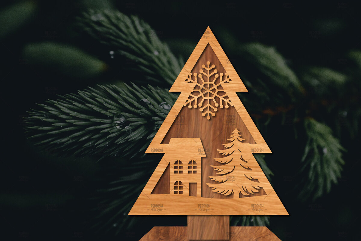 Σετ των 2 Intra απο ξύλο plywood 3mm-4mm πάχος - Στάση κοπής χριστουγεννιάτικου δέντρου με λέιζερ  Δίασταση 20x20 cm INTRAFABR-107422346