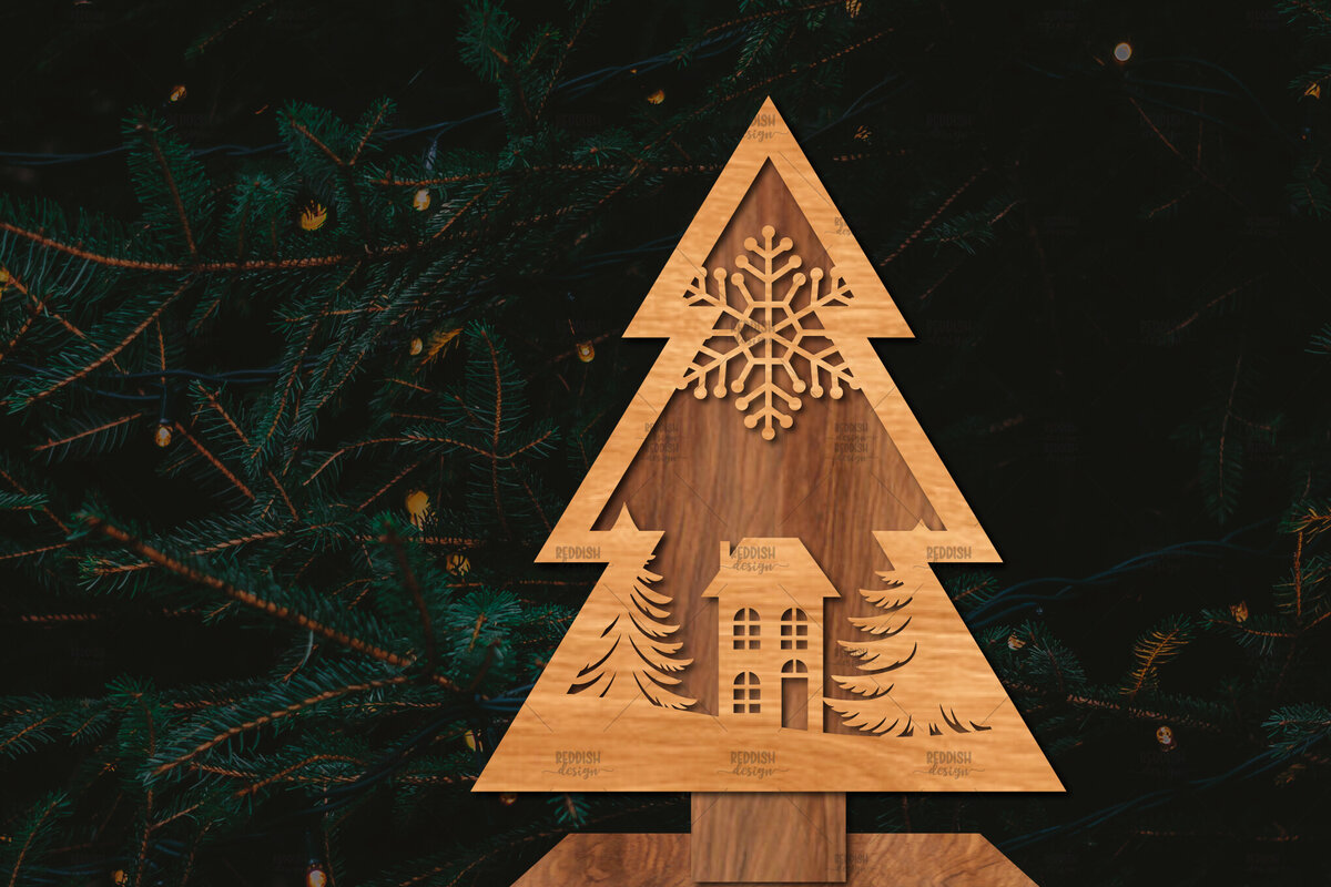 Σετ των 2 Intra απο ξύλο plywood 3mm-4mm πάχος - Στάση κοπής χριστουγεννιάτικου δέντρου με λέιζερ  Δίασταση 20x20 cm INTRAFABR-107422360