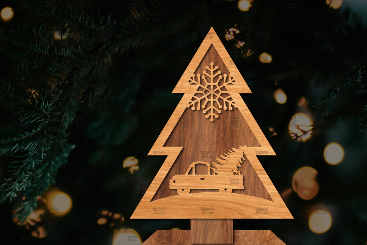 Σετ των 3 Intra απο ξύλο plywood 3mm-4mm πάχος - Στάση κοπής χριστουγεννιάτικου δέντρου με λέιζερ  Δίασταση 20x20 cm INTRAFABR-107422370