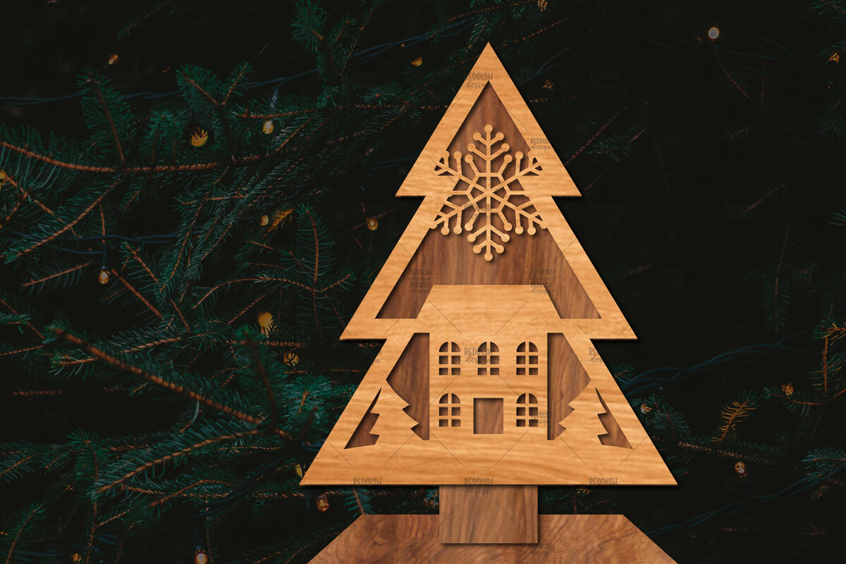 Intra απο ξύλο plywood 3mm-4mm πάχος - Στάση κοπής χριστουγεννιάτικου δέντρου με λέιζερ  Δίασταση 20x20 cm INTRAFABR-107422393