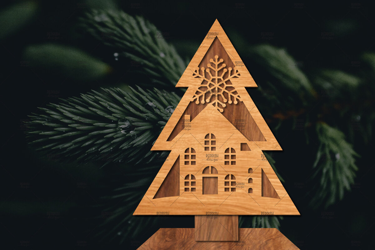 Σετ των 2 Intra απο ξύλο plywood 3mm-4mm πάχος - Στάση κοπής χριστουγεννιάτικου δέντρου με λέιζερ  Δίασταση 20x20 cm INTRAFABR-107422404