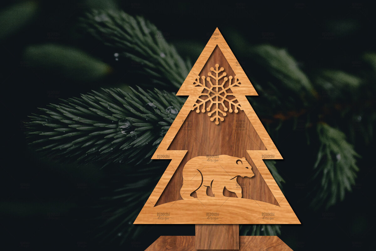 Σετ των 2 Intra απο ξύλο plywood 3mm-4mm πάχος - Στάση κοπής χριστουγεννιάτικου δέντρου με λέιζερ  Δίασταση 20x20 cm INTRAFABR-107422051