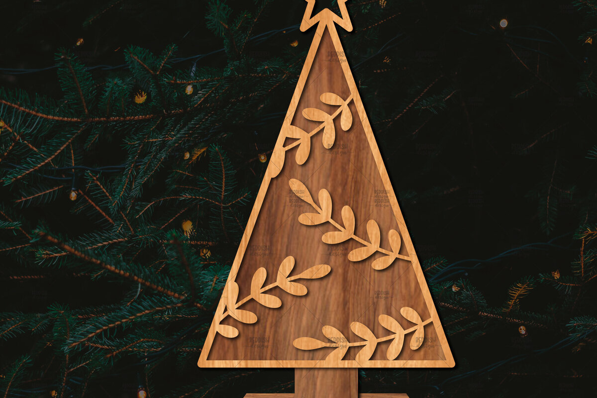 Σετ των 2 Intra απο ξύλο plywood 3mm-4mm πάχος - Στάση κοπής χριστουγεννιάτικου δέντρου με λέιζερ  Δίασταση 20x20 cm INTRAFABR-107492604