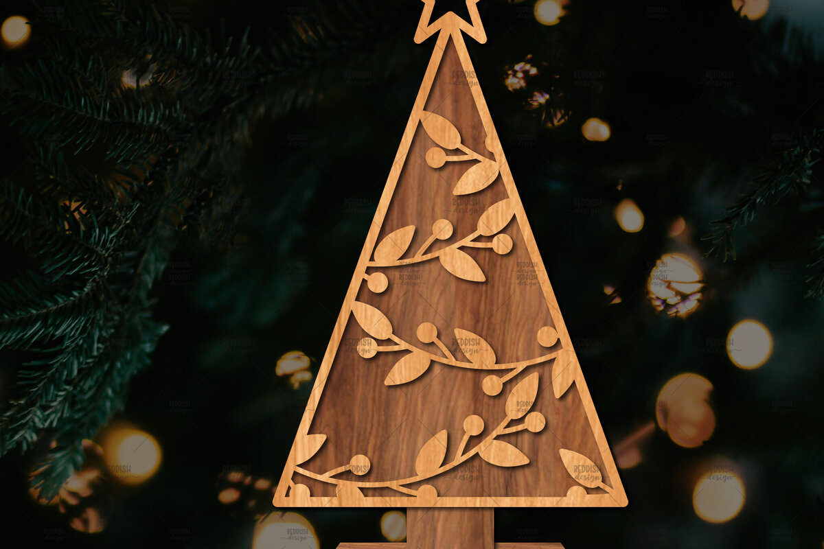 Σετ των 2 Intra απο ξύλο plywood 3mm-4mm πάχος - Στάση κοπής χριστουγεννιάτικου δέντρου με λέιζερ  Δίασταση 20x20 cm INTRAFABR-107492628