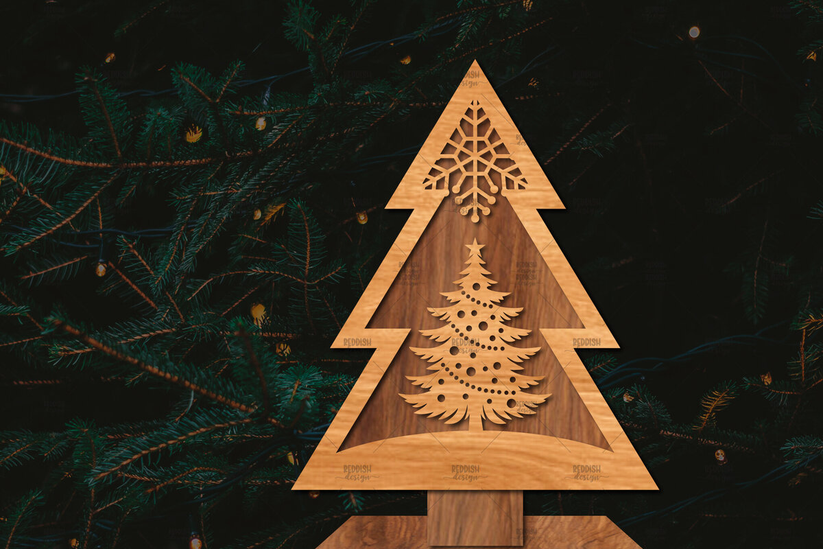 Σετ των 2 Intra απο ξύλο plywood 3mm-4mm πάχος - Στάση κοπής χριστουγεννιάτικου δέντρου με λέιζερ  Δίασταση 20x20 cm INTRAFABR-107422182