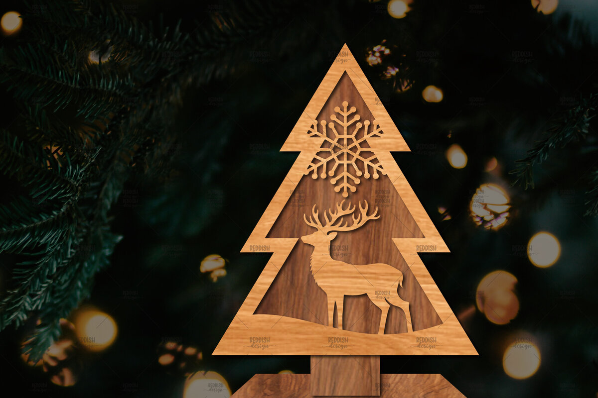 Σετ των 2 Intra απο ξύλο plywood 3mm-4mm πάχος - Στάση κοπής χριστουγεννιάτικου δέντρου με λέιζερ  Δίασταση 20x20 cm INTRAFABR-107422200