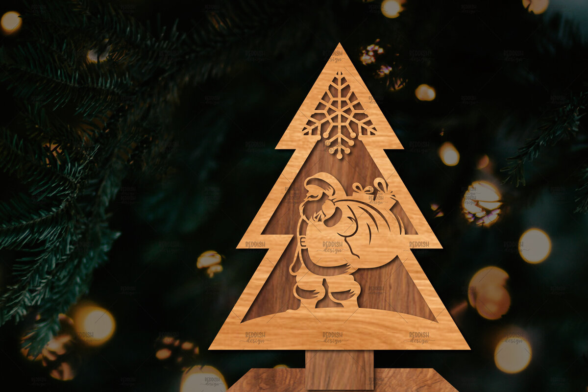 Σετ των 2 Intra απο ξύλο plywood 3mm-4mm πάχος - Στάση κοπής χριστουγεννιάτικου δέντρου με λέιζερ  Δίασταση 20x20 cm INTRAFABR-107422330