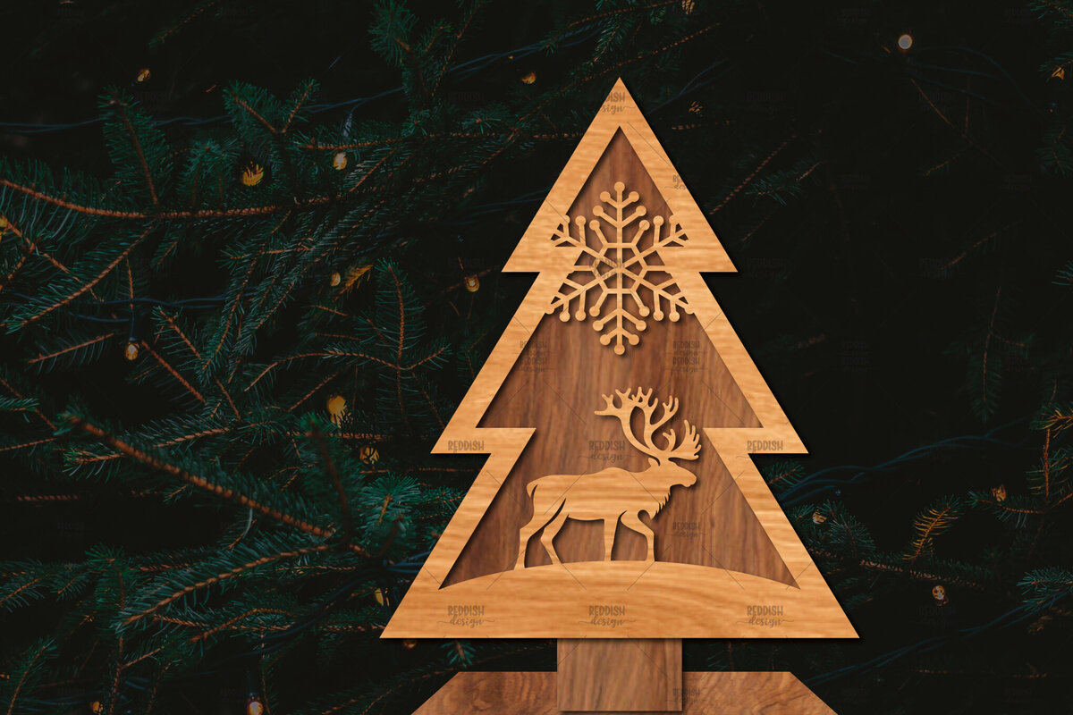 Σετ των 3 Intra απο ξύλο plywood 3mm-4mm πάχος - Στάση κοπής χριστουγεννιάτικου δέντρου με λέιζερ  Δίασταση 20x20 cm INTRAFABR-107422030