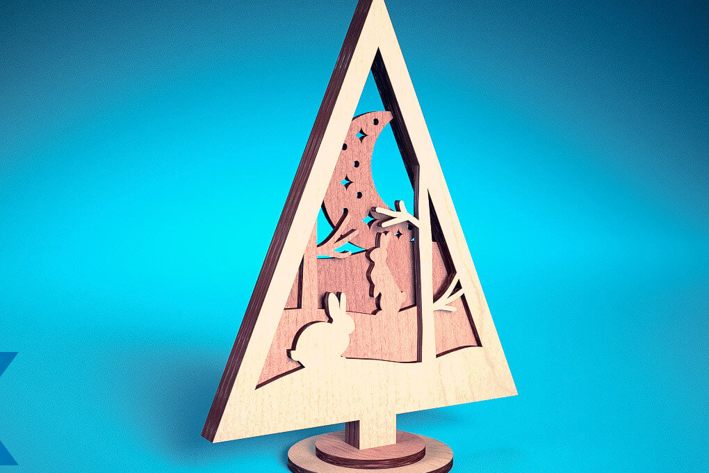 Σετ των 2 Intra απο ξύλο plywood 3mm-4mm πάχος - Χριστουγεννιάτικο Δέντρο Κόψιμο με Λέιζερ  Δίασταση 15x15 cm INTRAFABR-75889632