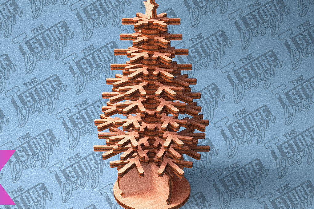 Σετ των 2 Intra απο ξύλο plywood 3mm-4mm πάχος - Χριστουγεννιάτικο Δέντρο Κόψιμο με Λέιζερ  Δίασταση 15x15 cm INTRAFABR-79603003