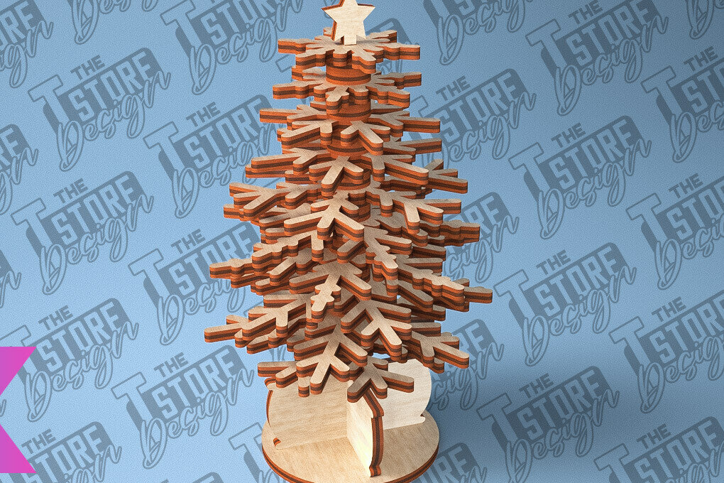 Σετ των 2 Intra απο ξύλο plywood 3mm-4mm πάχος - Χριστουγεννιάτικο Δέντρο Κόψιμο με Λέιζερ  Δίασταση 15x15 cm INTRAFABR-79603018