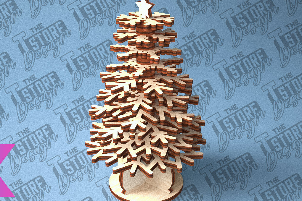 Σετ των 2 Intra απο ξύλο plywood 3mm-4mm πάχος - Χριστουγεννιάτικο Δέντρο Κόψιμο με Λέιζερ  Δίασταση 15x15 cm INTRAFABR-79603037