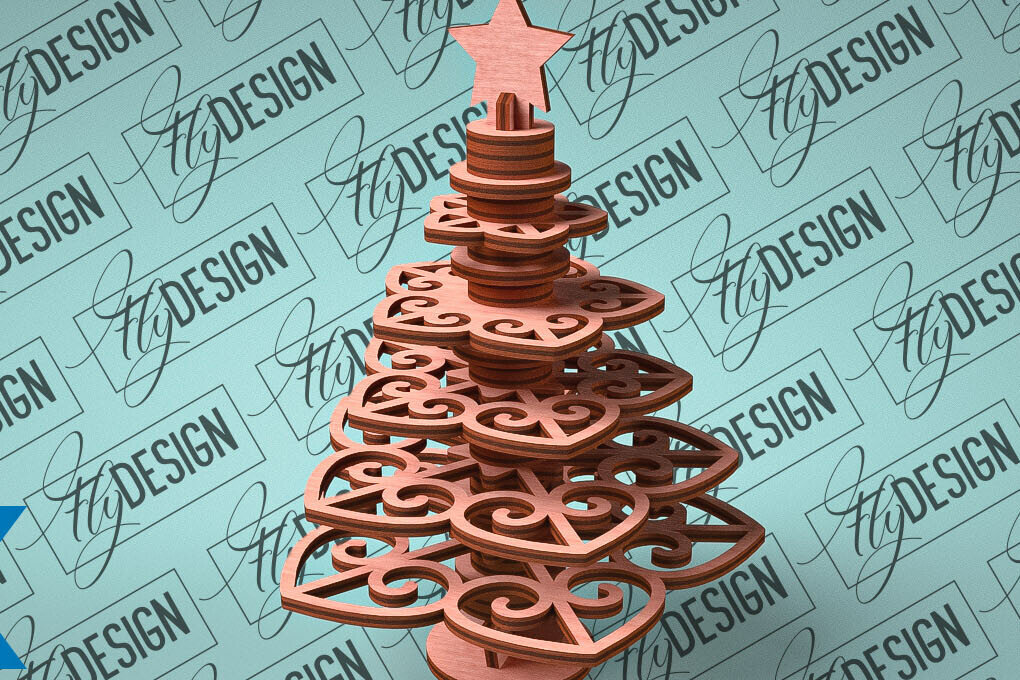 Σετ των 2 Intra απο ξύλο plywood 3mm-4mm πάχος - Χριστουγεννιάτικο Δέντρο Κόψιμο με Λέιζερ  Δίασταση 15x15 cm INTRAFABR-79765551