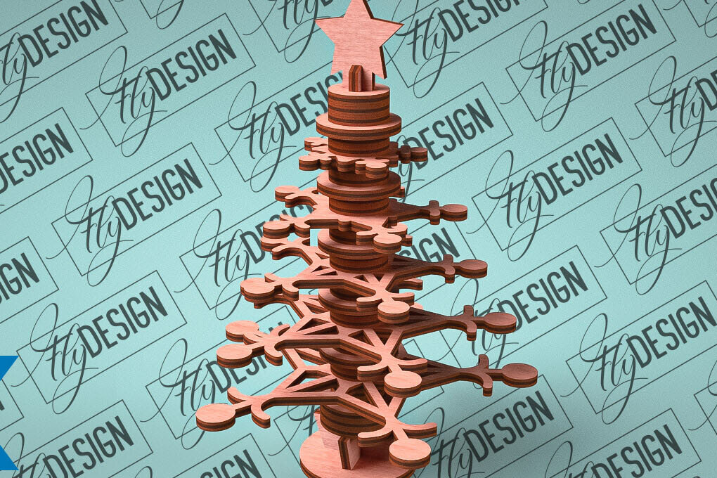 Σετ των 2 Intra απο ξύλο plywood 3mm-4mm πάχος - Χριστουγεννιάτικο Δέντρο Κόψιμο με Λέιζερ  Δίασταση 15x15 cm INTRAFABR-79765555