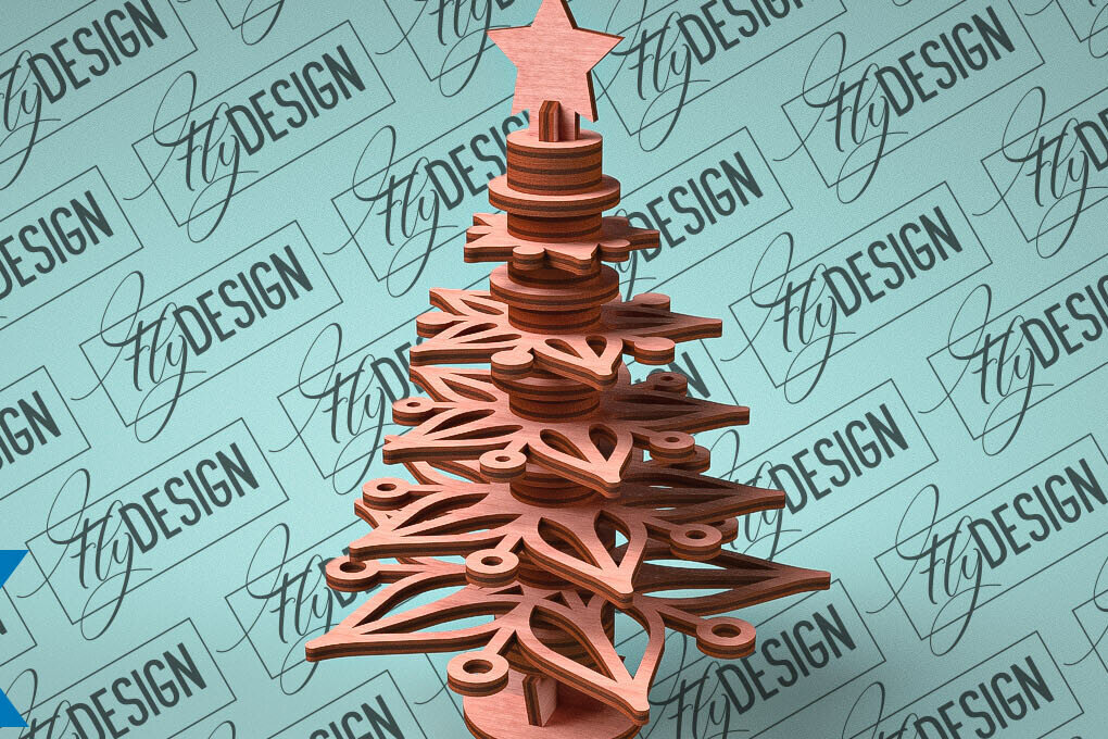 Σετ των 2 Intra απο ξύλο plywood 3mm-4mm πάχος - Χριστουγεννιάτικο Δέντρο Κόψιμο με Λέιζερ  Δίασταση 15x15 cm INTRAFABR-79765560