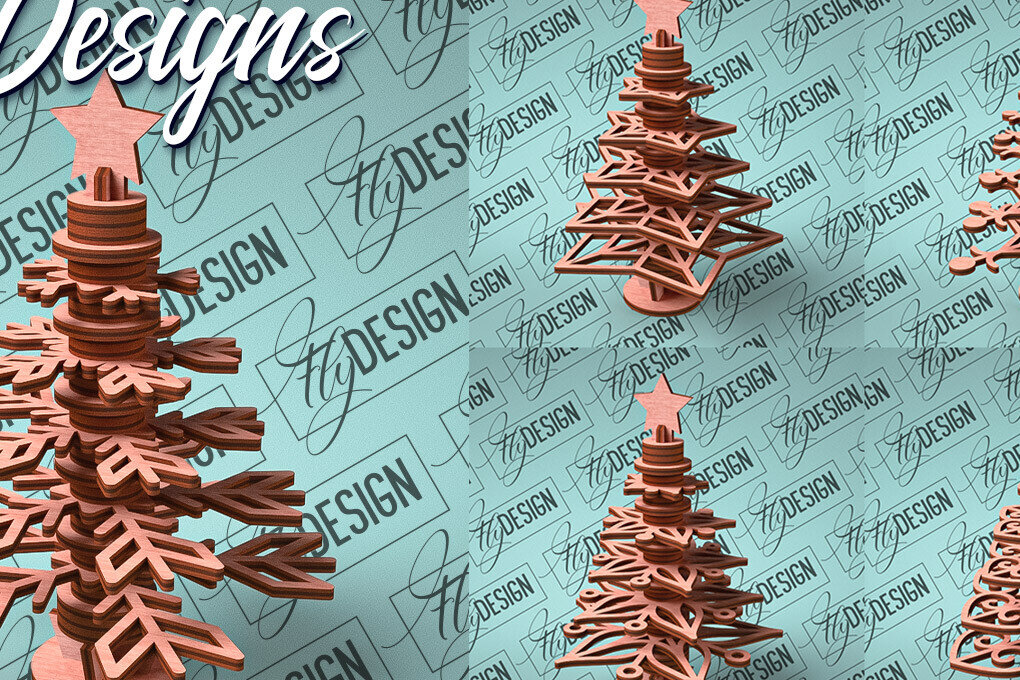 Σετ των 3 Intra απο ξύλο plywood 3mm-4mm πάχος - Χριστουγεννιάτικο Δέντρο Κόψιμο με Λέιζερ  Δίασταση 15x15 cm INTRAFABR-79765569