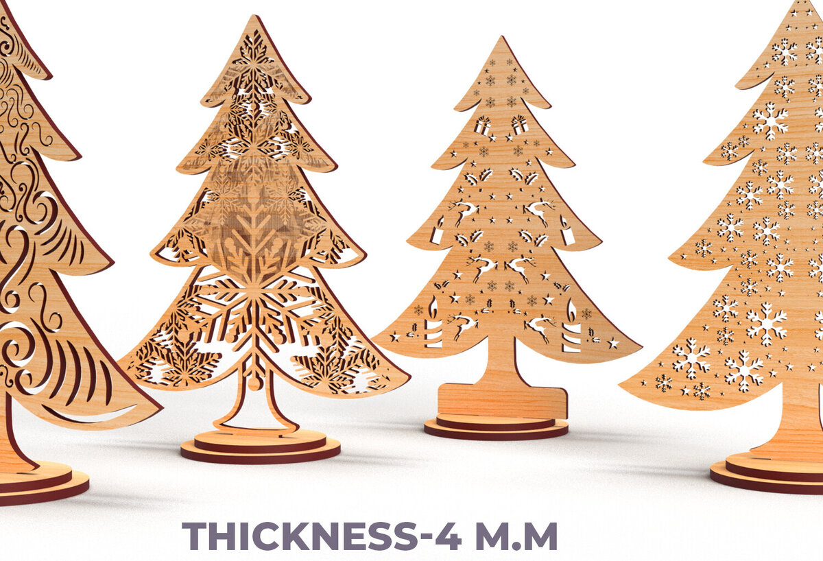 Σετ των 2 Intra απο ξύλο plywood 3mm-4mm πάχος - Χριστουγεννιάτικο Δέντρο Κόψιμο με Λέιζερ  Δίασταση 20x20 cm INTRAFABR-84944923